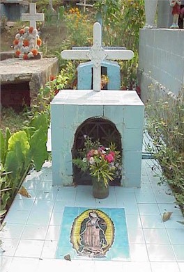 Many graves are made from bathroom tiles