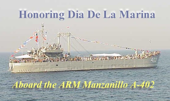 Hundreds of Manzanillo residents and visiting dignitaries wait to view the arrival of President Fox