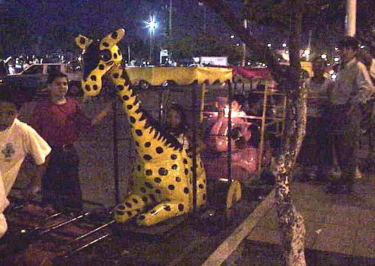 Children ride the night train around the central Jardin