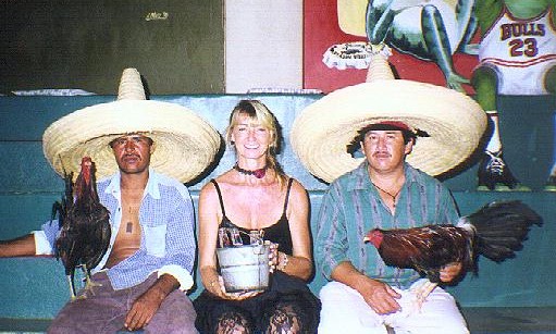 These gentlemen will be entering their roosters in a real cockfight later tonight